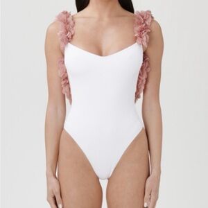 Elegant White and Pink Floral Swimsuit